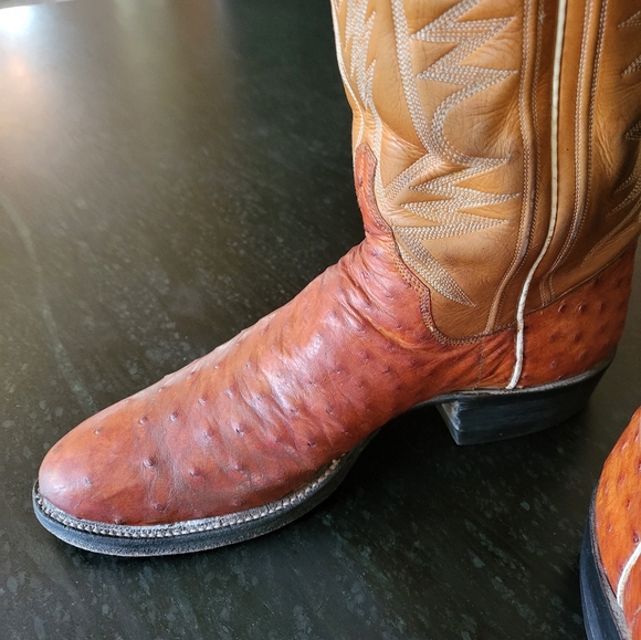 ML Leddy vintage 1980's handmade ostrich full quill 9M cowboy boots - Picture 5 of 9